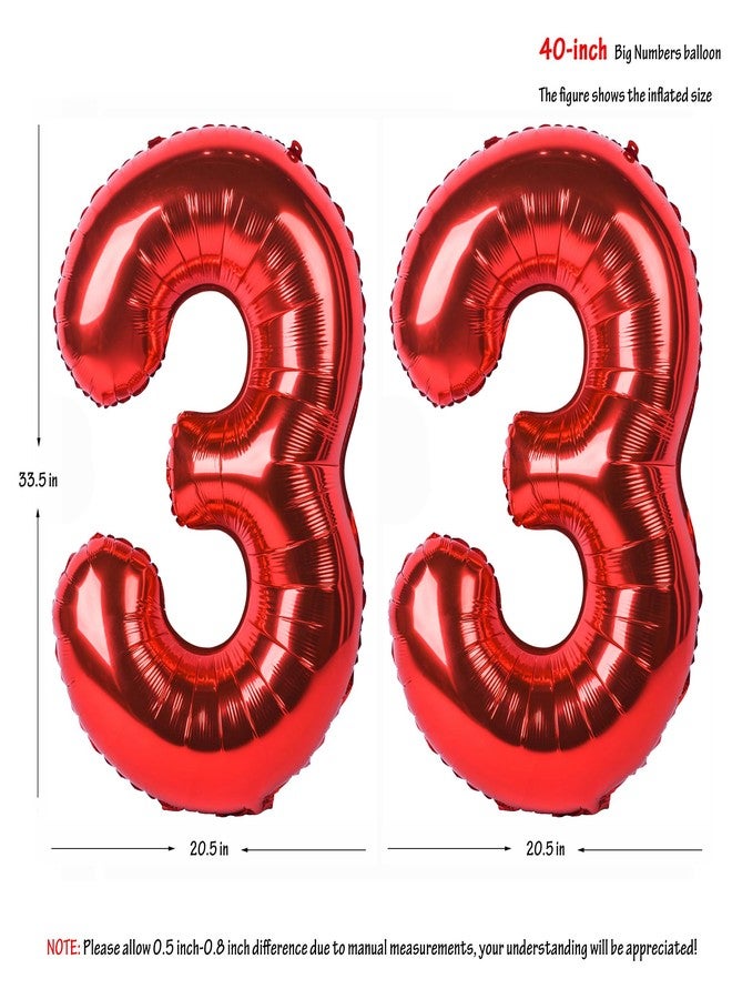 CHANGZHONG 40 inch red number 33 balloon giant helium polyester film 33th birthday girl boy self inflating digit thirty-three for anniversary celebration baby shower New Year engagement party decoration - Image 3