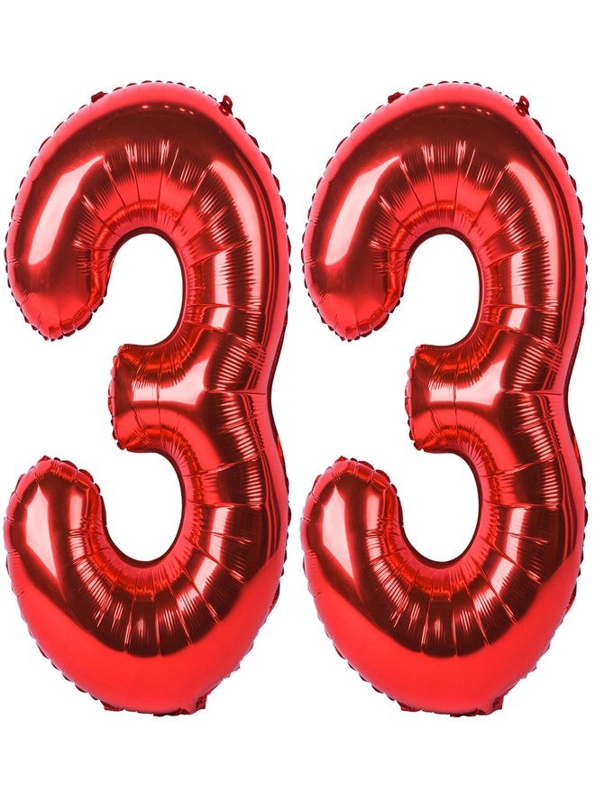 CHANGZHONG 40 inch red number 33 balloon giant helium polyester film 33th birthday girl boy self inflating digit thirty-three for anniversary celebration baby shower New Year engagement party decoration - Image 1