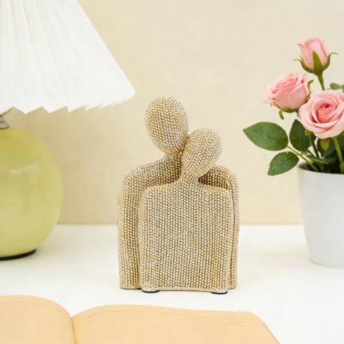 Neeenn Hugging Couple Statue, Sparkling Golden Romantic Resin Lovers Figurine, Modern Abstract Art Sculptures for Home Living Room Bedroom Office Bookshelf Decor, Luxury Wedding & Valentine's Day Gift - Image 5