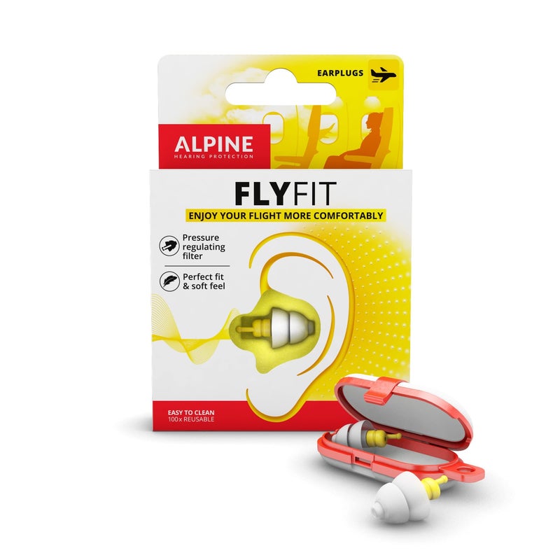 ALPINE HEARING PROTECTION ألباين فلاي فيت - سدادات أذن لتخفيف الضغط ومنع ألم الأذن أثناء الطيران - أساسيات السفر بالطائرة - سدادات أذن مريحة قابلة لإعادة الاستخدام ومضادة للحساسية مع فلتر فائق النعومة - Image 1