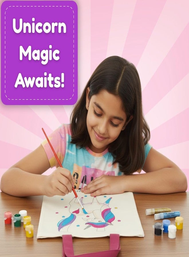 CocoMoco Kids Unicorn Tote Bag Colouring Kit for Girls | DIY Art & Craft Painting Set | Eco-Friendly Reusable Unicorn Birthday Return Gifts for Kids Age 6–12 (Pack of 1) - Image 2