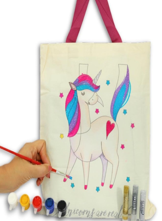 CocoMoco Kids Unicorn Tote Bag Colouring Kit for Girls | DIY Art & Craft Painting Set | Eco-Friendly Reusable Unicorn Birthday Return Gifts for Kids Age 6–12 (Pack of 1) - Image 1