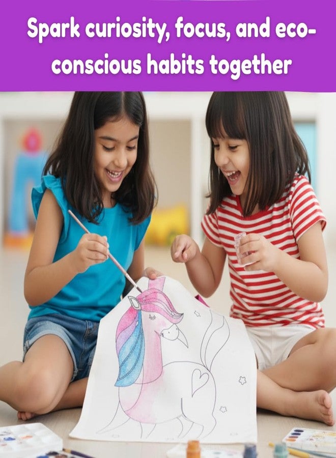 CocoMoco Kids Unicorn Tote Bag Colouring Kit for Girls | DIY Art & Craft Painting Set | Eco-Friendly Reusable Unicorn Birthday Return Gifts for Kids Age 6–12 (Pack of 1) - Image 5