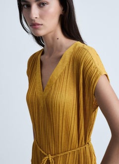 MANGO Casual Belt Pleated Dress  - Image 3