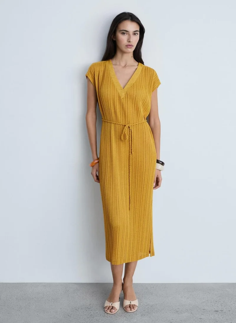 مانجو Casual Belt Pleated Dress