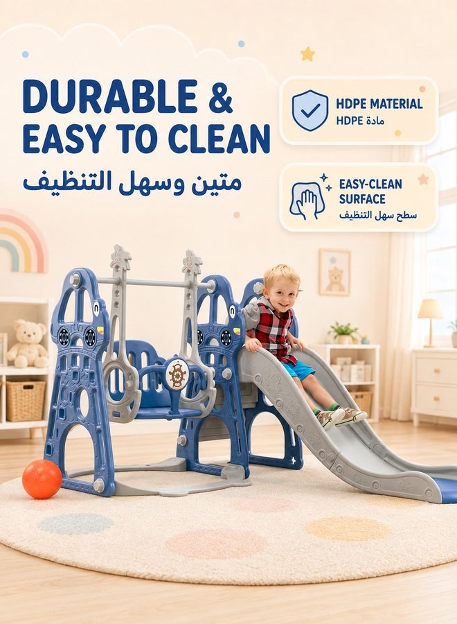شو وو مجموعة زحليقة وأرجوحة للأطفال الصغار 4 في 1 مع زحليقة تسلق وزحليقة كرة سلة للأطفال للأولاد والبنات، مجموعات ألعاب الفناء الخلفي للأطفال في الأماكن المغلقة والمفتوحة - Image 5
