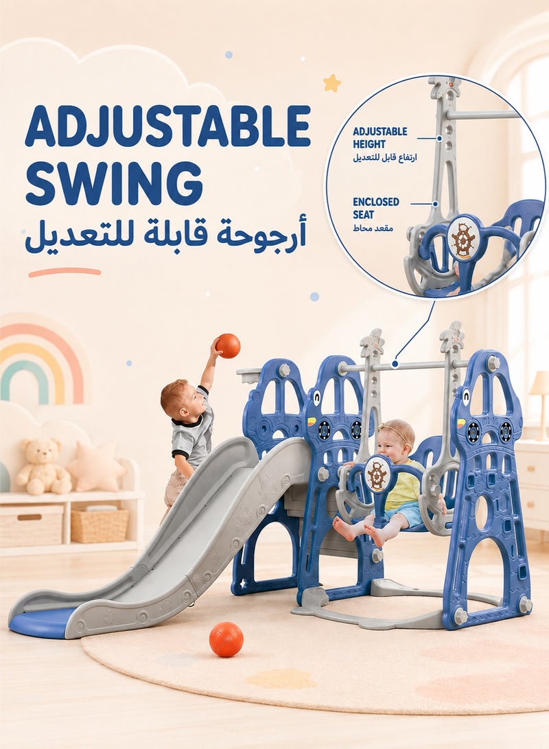 شو وو مجموعة زحليقة وأرجوحة للأطفال الصغار 4 في 1 مع زحليقة تسلق وزحليقة كرة سلة للأطفال للأولاد والبنات، مجموعات ألعاب الفناء الخلفي للأطفال في الأماكن المغلقة والمفتوحة - Image 4