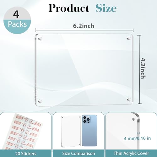 SAMYUCHO 4 Pack Acrylic Magnetic Picture Frame for Refrigerator 4 x 6, Bulk Fridge Magnet Picture Frame, Clear Magnet Photo Frame Holder with Double Sided for Present Home Office School Locker - Image 2