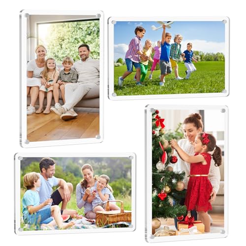 SAMYUCHO 4 Pack Acrylic Magnetic Picture Frame for Refrigerator 4 x 6, Bulk Fridge Magnet Picture Frame, Clear Magnet Photo Frame Holder with Double Sided for Present Home Office School Locker - Image 1