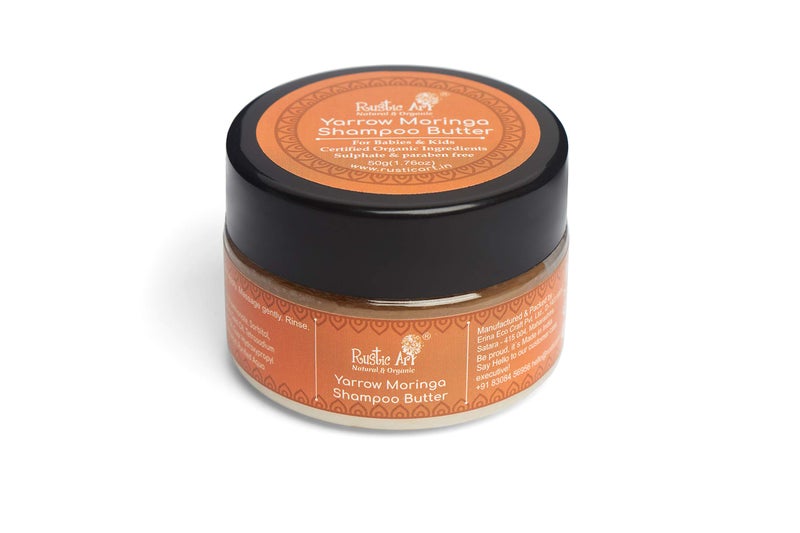 Rustic Art Yarrow Moringa Shampoo Butter | Gentle Hair Cleanser with Yarrow & Moringa Extracts | Mild Wash with Lavender, Almond & Jojoba Oils | Sulphate & Paraben Free | Long Lasting Concentrates | 50g - Image 4