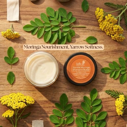 Rustic Art Yarrow Moringa Shampoo Butter | Gentle Hair Cleanser with Yarrow & Moringa Extracts | Mild Wash with Lavender, Almond & Jojoba Oils | Sulphate & Paraben Free | Long Lasting Concentrates | 50g - Image 3