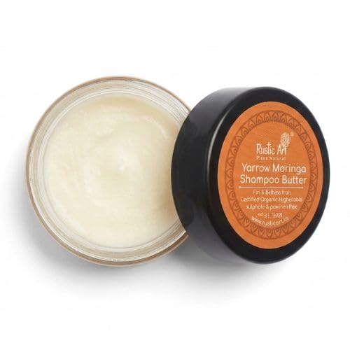 Rustic Art Yarrow Moringa Shampoo Butter | Gentle Hair Cleanser with Yarrow & Moringa Extracts | Mild Wash with Lavender, Almond & Jojoba Oils | Sulphate & Paraben Free | Long Lasting Concentrates | 50g - Image 1
