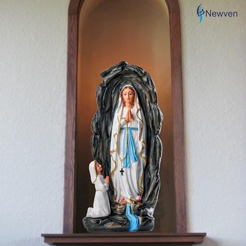 Newven Grotto of Mother Mary and Girl Statues First Holy Communion Birth Day Gifts for Girls Our Lady of Lourdes Christian Home Decor God Idol Showpiece, Multicolour, 12 X 8 X 29 CM - Image 4