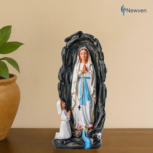 Newven Grotto of Mother Mary and Girl Statues First Holy Communion Birth Day Gifts for Girls Our Lady of Lourdes Christian Home Decor God Idol Showpiece, Multicolour, 12 X 8 X 29 CM - Image 2