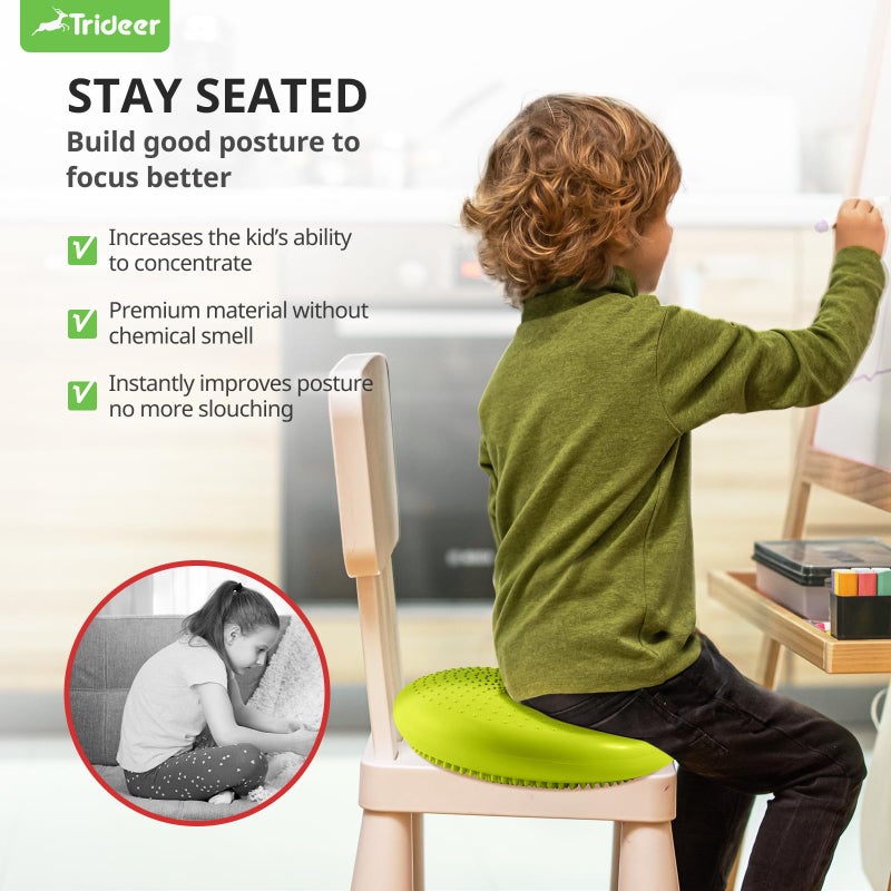 Trideer Trideer Inflated Wobble Cushion - Wiggle Seat for Sensory Kids(Multiple Colors), Balance Disc (Extra Thick), Flexible Seating for All Age (34CM Yellow Green)  - Image 3
