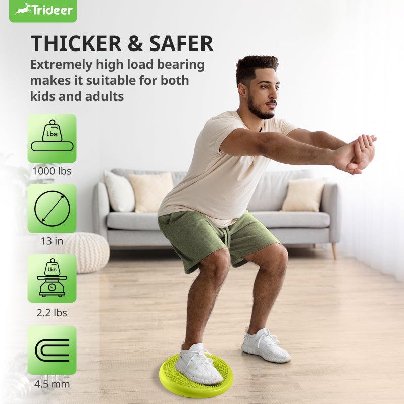Trideer Trideer Inflated Wobble Cushion - Wiggle Seat for Sensory Kids(Multiple Colors), Balance Disc (Extra Thick), Flexible Seating for All Age (34CM Yellow Green)  - Image 5