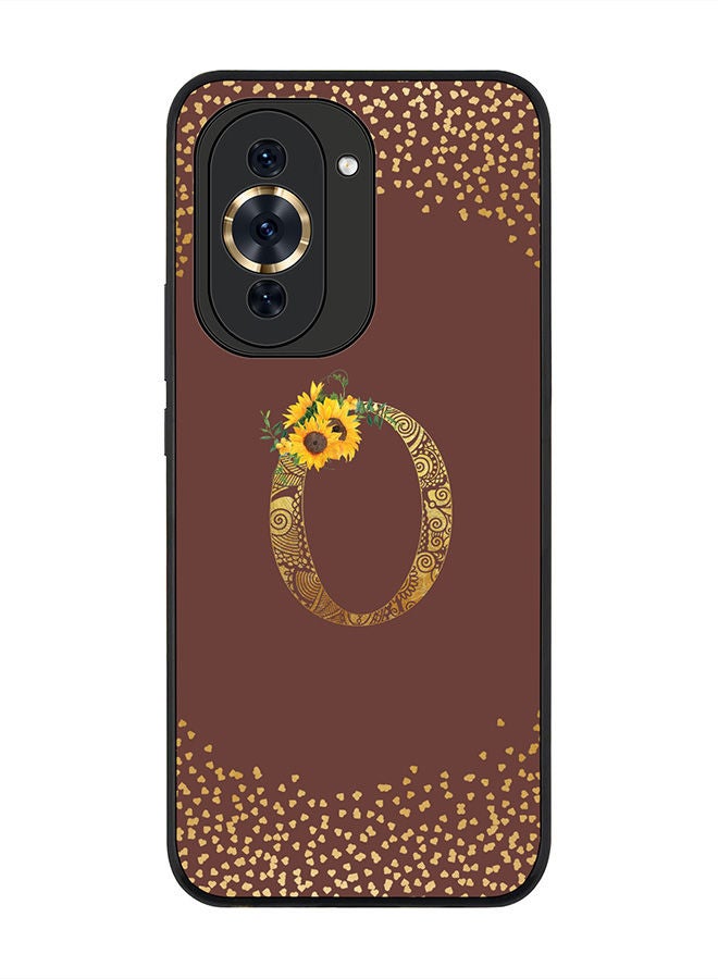 Stylizedd Rugged Black edge case for Huawei nova 10 4G Slim fit Soft Case Flexible Rubber Edges Anti Drop TPU Gel Thin Cover -  Custom Monogram Initial Letter Floral Pattern Alphabet - O  (Brown ) - Image 1