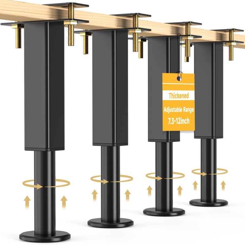 NESAPTO 4PCS Adjustable Height Bed Support Legs, 7.3-12 In, Metal Heavy Furniture Legs with Rubber Non-Slip Base for Sofa/Cabinet/Couch/Dresser/Table, Furniture Feet Replacement for King Queen Bed Frame Slat - Image 1