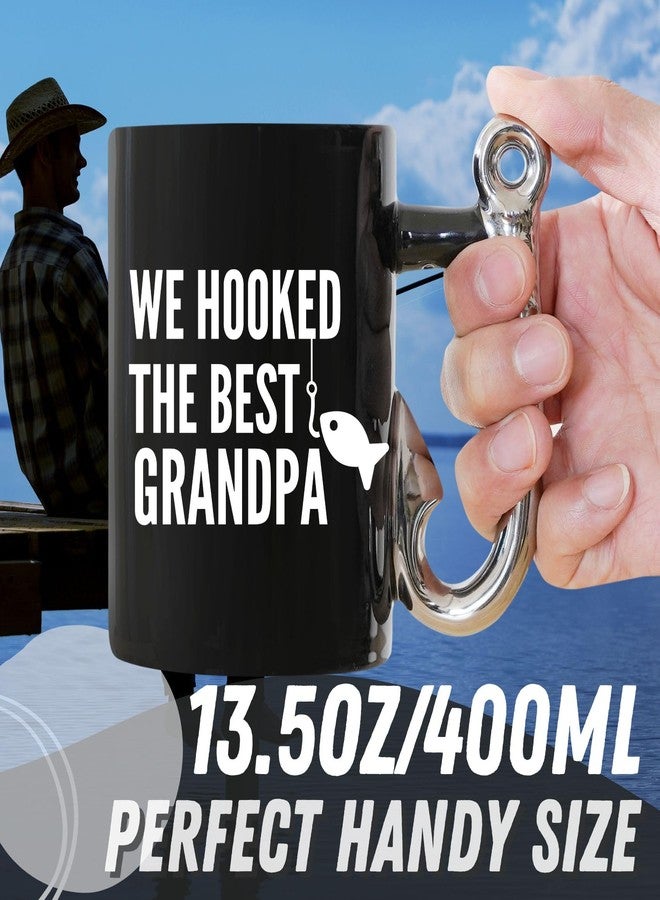 وان بتل كوب قهوة Onebttl Grandpa Gifts بتصميم صيد السمك، هدية من الجد والحفيدة، كوب سيراميك مرح سعة 400 مل (13.5 أونصة) لعيد الميلاد وعيد الأب - لقد اصطدنا أفضل جد - Image 3