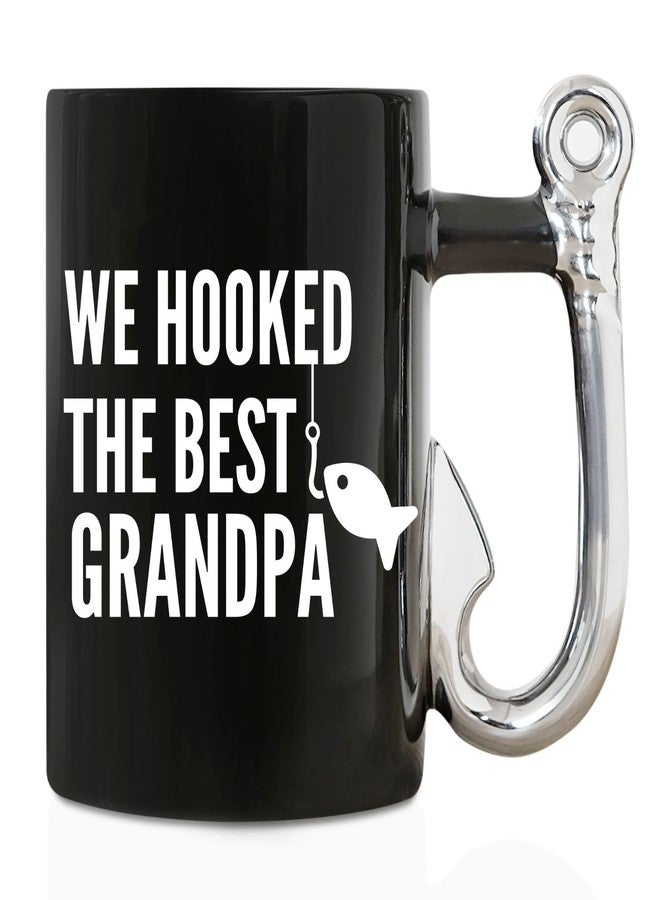 وان بتل كوب قهوة Onebttl Grandpa Gifts بتصميم صيد السمك، هدية من الجد والحفيدة، كوب سيراميك مرح سعة 400 مل (13.5 أونصة) لعيد الميلاد وعيد الأب - لقد اصطدنا أفضل جد - Image 1