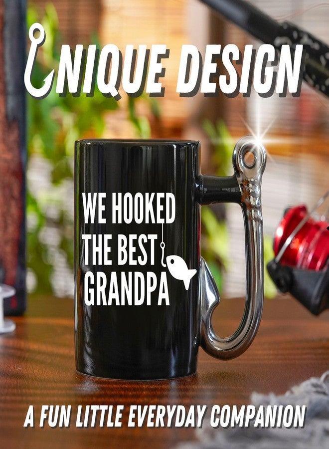 وان بتل كوب قهوة Onebttl Grandpa Gifts بتصميم صيد السمك، هدية من الجد والحفيدة، كوب سيراميك مرح سعة 400 مل (13.5 أونصة) لعيد الميلاد وعيد الأب - لقد اصطدنا أفضل جد - Image 4