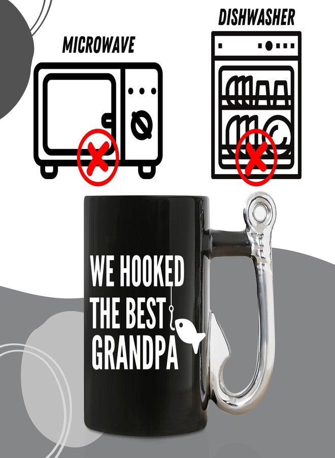 وان بتل كوب قهوة Onebttl Grandpa Gifts بتصميم صيد السمك، هدية من الجد والحفيدة، كوب سيراميك مرح سعة 400 مل (13.5 أونصة) لعيد الميلاد وعيد الأب - لقد اصطدنا أفضل جد - Image 5