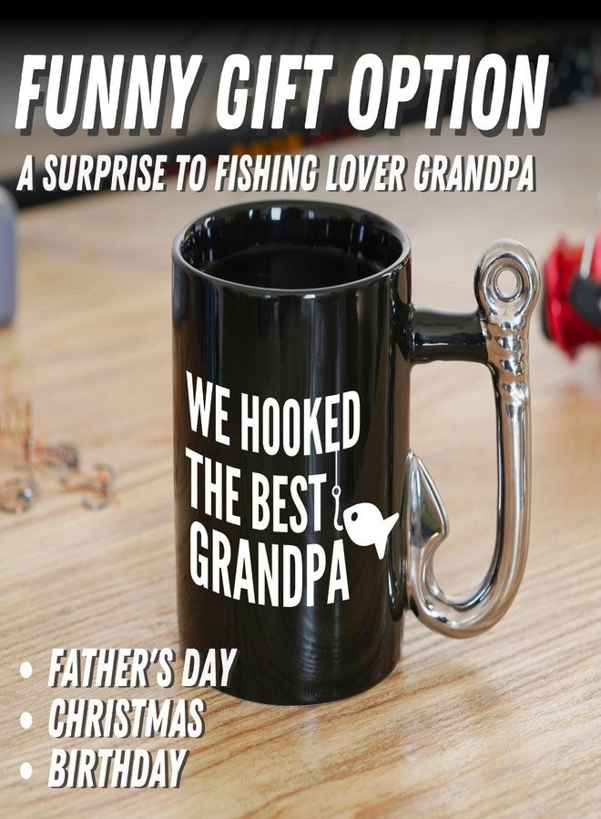 وان بتل كوب قهوة Onebttl Grandpa Gifts بتصميم صيد السمك، هدية من الجد والحفيدة، كوب سيراميك مرح سعة 400 مل (13.5 أونصة) لعيد الميلاد وعيد الأب - لقد اصطدنا أفضل جد - Image 2