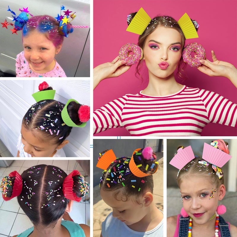 XANGNIER Hair Accessories Kits for Girls,Women,Kids,12 Pcs Cupcake Liners Hair Accessories Decorations for Crazy Day with 12 Clips and Silicone Decorative Granules - Image 4