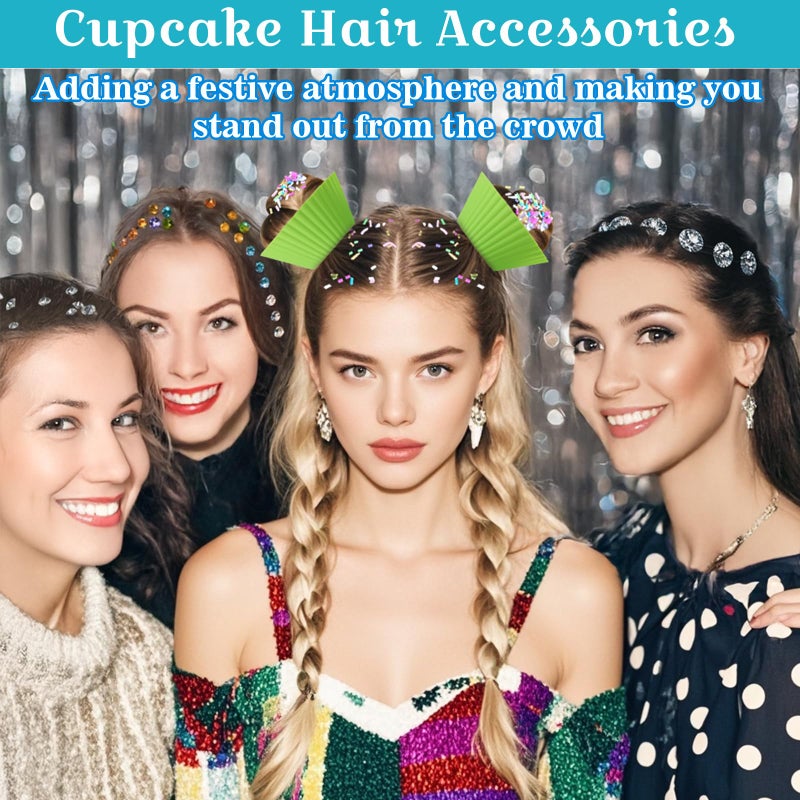XANGNIER Hair Accessories Kits for Girls,Women,Kids,12 Pcs Cupcake Liners Hair Accessories Decorations for Crazy Day with 12 Clips and Silicone Decorative Granules - Image 2