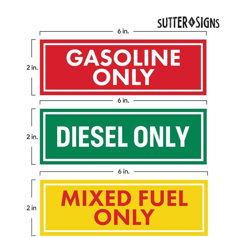 Sutter Signs 9pc Diesel Only/Gasoline Only/Mixed Fuel Only Stickers for Fuel Tank | Weatherproof Adhesive Decals for Trucks, Tractors, Fuel Cans, Gas Caps - Image 2