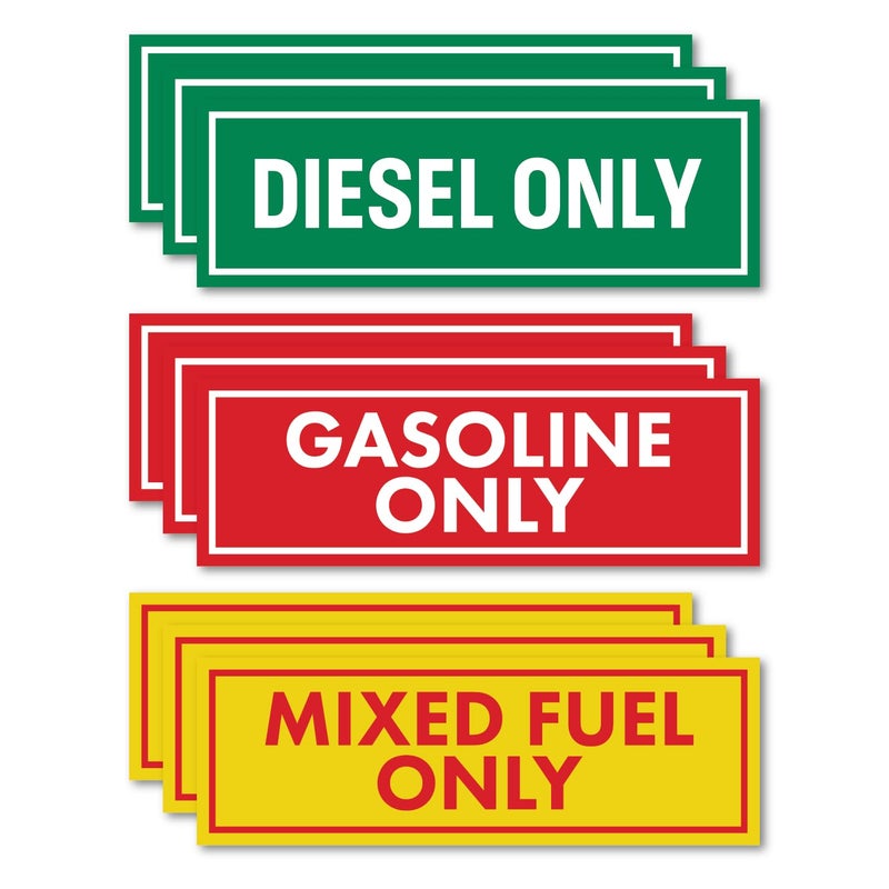 Sutter Signs 9pc Diesel Only/Gasoline Only/Mixed Fuel Only Stickers for Fuel Tank | Weatherproof Adhesive Decals for Trucks, Tractors, Fuel Cans, Gas Caps - Image 1