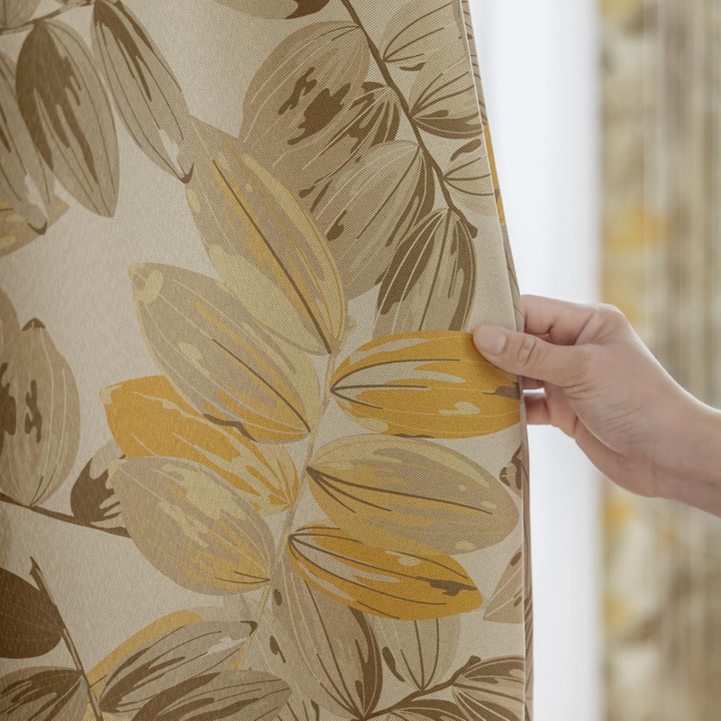SUOUO Blackout Curtains for Bedroom Patterned Vintage Brown Leaf Room Darkening Window Drapes for Living Room 96 inches Long 2 Panels - Image 5