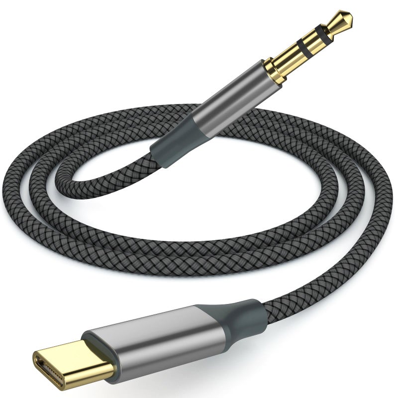 Henrety USB C to 3.5mm ylon Braided Aux Cable, Type C to Male Adapter Stereo Extension Audio Cord for iPhone 15 Pro Max 15 Plus, Galaxy S23-S20 Note 20, Pixel 4 5 XL, iPad Pro (1, Black, 6.5Ft) - Image 1