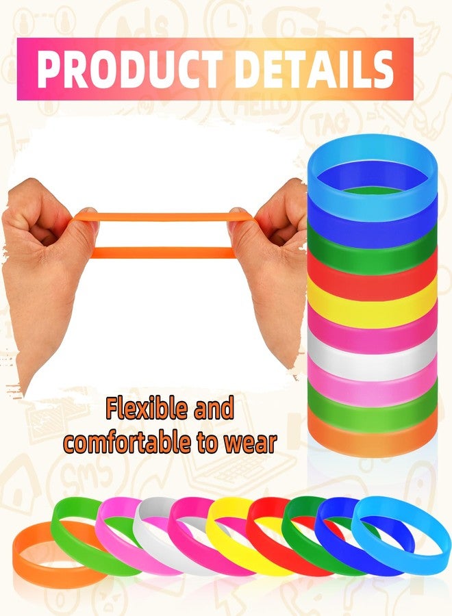MATEPLUS 50 Pieces Solid Color Rubber Bracelets Silicone Wristbands, Stretch Colored Rubber Bracelets-10 Mix Colors - Image 2