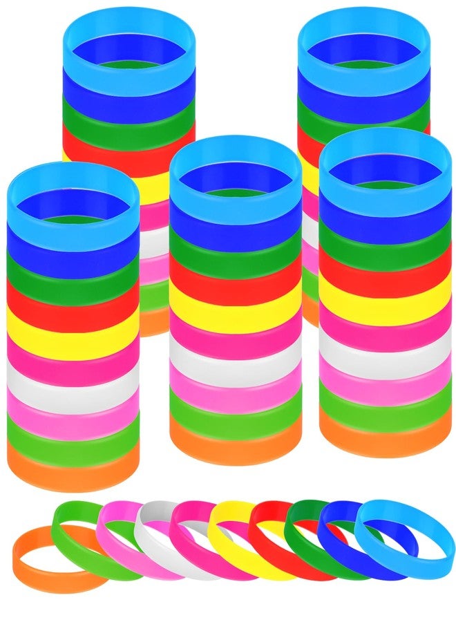 MATEPLUS 50 Pieces Solid Color Rubber Bracelets Silicone Wristbands, Stretch Colored Rubber Bracelets-10 Mix Colors - Image 1