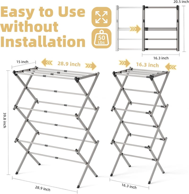 BAKON Clothes Drying Rack Foldable for Laundry, Collapsible Portable Drying Rack Clothing for Hanging Clothes Towel, Space Save for Indoor Outdoor Travel (Gray) - Image 2