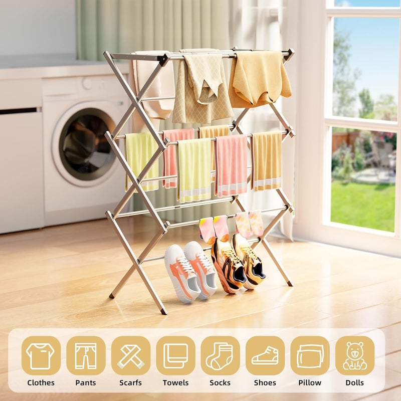 BAKON Clothes Drying Rack Foldable for Laundry, Collapsible Portable Drying Rack Clothing for Hanging Clothes Towel, Space Save for Indoor Outdoor Travel (Gray) - Image 3