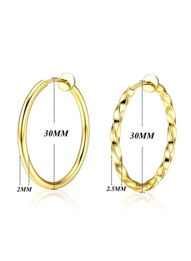 Sanfenly Clip On Hoop Earrings for Women Silver Gold Spring Unpierced Twisted Hoop Earrings for Non-Pierced Ears, Metal, Cubic Zirconia - Image 5