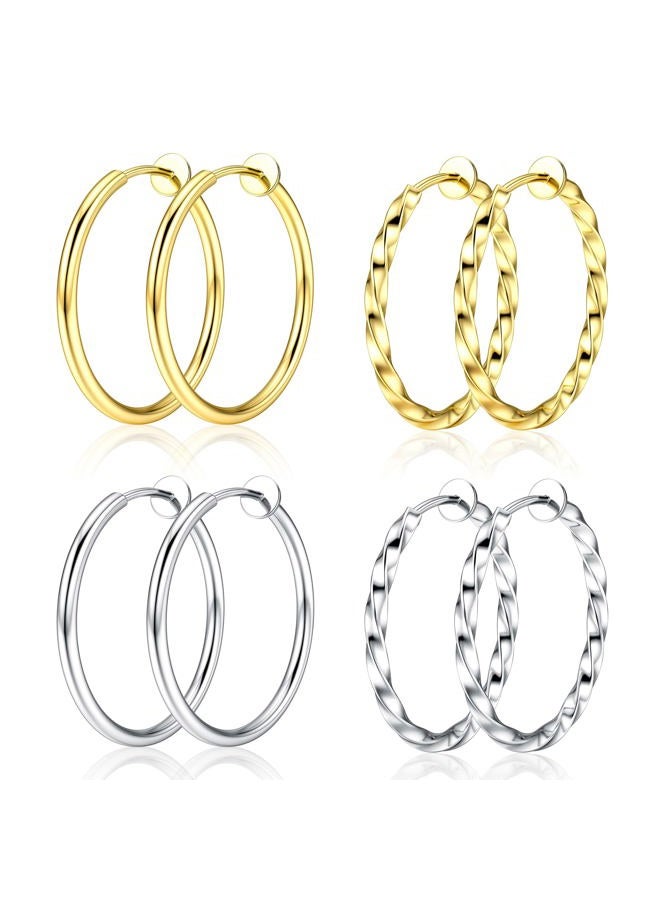 Sanfenly Clip On Hoop Earrings for Women Silver Gold Spring Unpierced Twisted Hoop Earrings for Non-Pierced Ears, Metal, Cubic Zirconia - Image 1