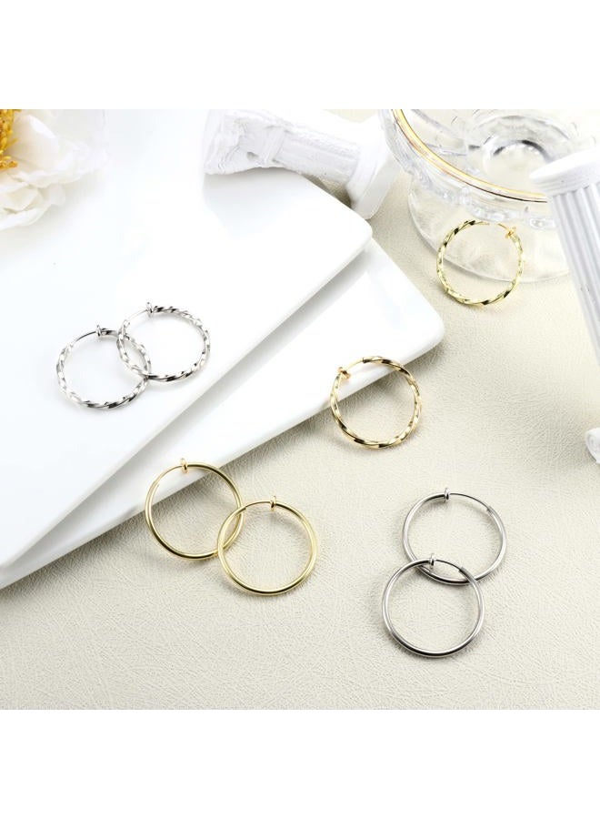 Sanfenly Clip On Hoop Earrings for Women Silver Gold Spring Unpierced Twisted Hoop Earrings for Non-Pierced Ears, Metal, Cubic Zirconia - Image 2