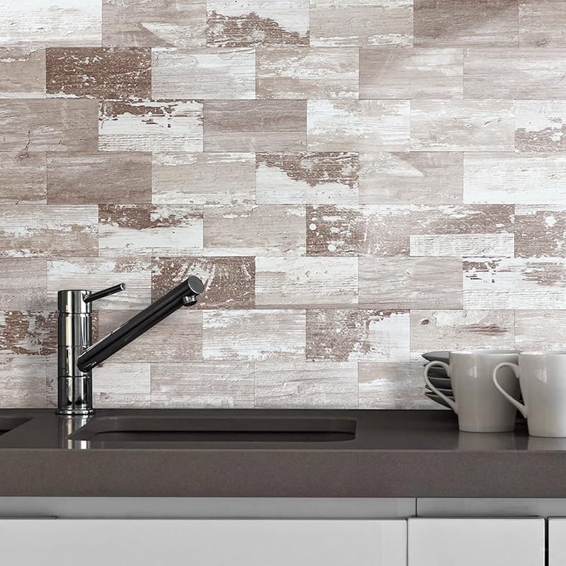 AULIGET 100 Piece Peel and Stick Backsplash PVC Tile, 3 Inch x 6 Inch Brown Birch Stick on Wall Tiles for Backsplash Kitchen, Bathroom, Laundry Room, Camper, Fireplace - Image 4