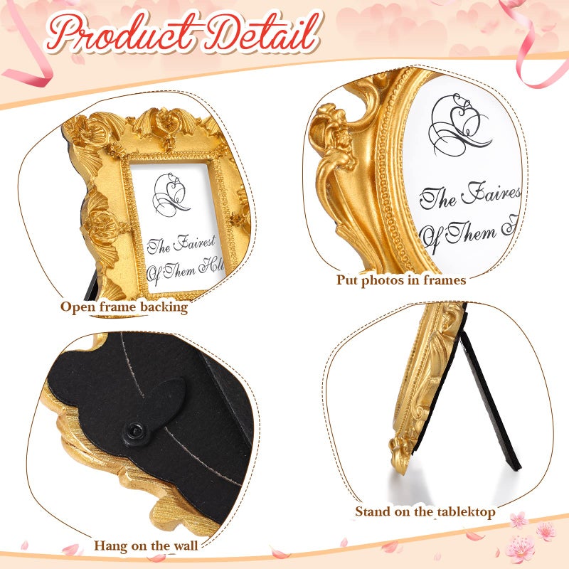 Maitys 5 Pcs Mini Picture Vintage Frames Tiny Antique Photo Baroque Ornate Resin Oval Frame Table Top Display Home Wedding Decor (Gold) - Image 5