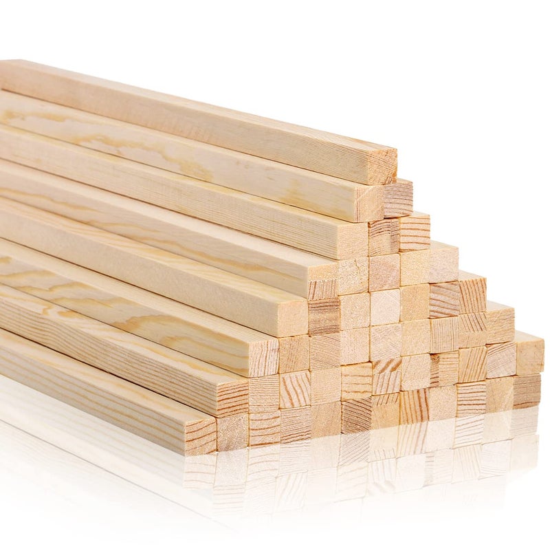 Elsjoy 50 Pack Square Wooden Dowel Rod 12 x 12 Inch Unfinished Pine Wood Sticks Natural Long Dowel Strips Wood Sticks for Woodcraft Model DIY Project Home Decor