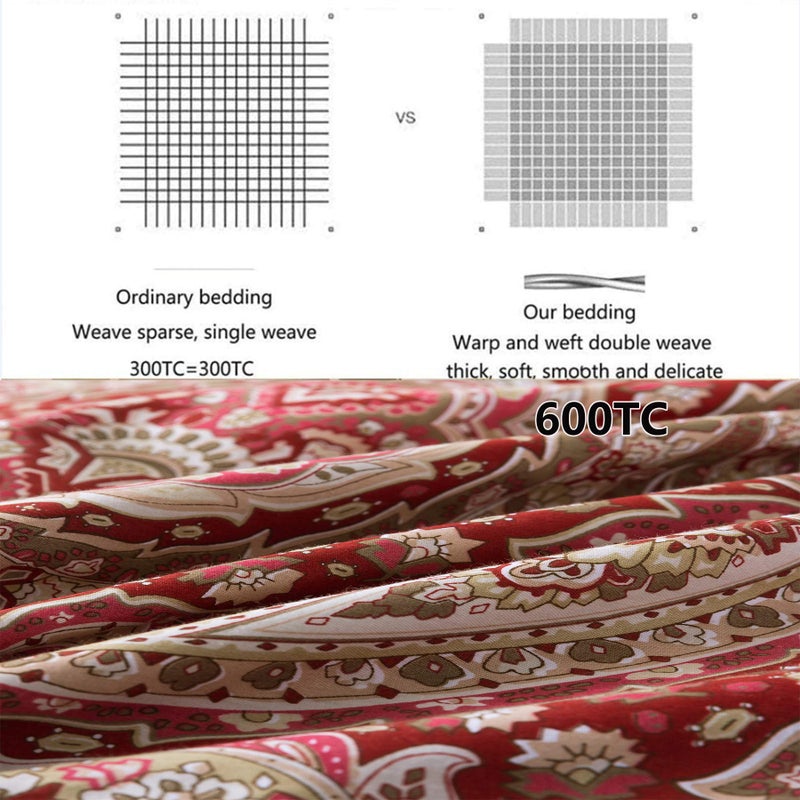 FADFAY Paisley Duvet Cover Set 100% Cotton Ultra Soft Red and Beige Reversible Paisley Bedding Set with Hidden Zipper Closure 3 Pieces, 1Duvet Cover & 2Pillowcases, King/California King Size - Image 5