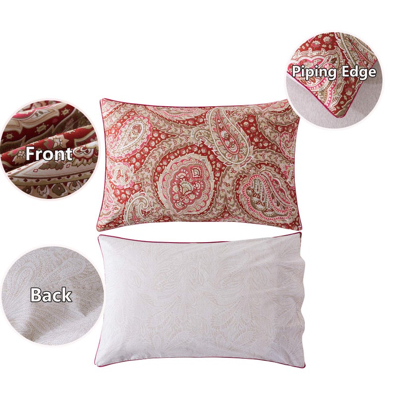 FADFAY Paisley Duvet Cover Set 100% Cotton Ultra Soft Red and Beige Reversible Paisley Bedding Set with Hidden Zipper Closure 3 Pieces, 1Duvet Cover & 2Pillowcases, King/California King Size - Image 3