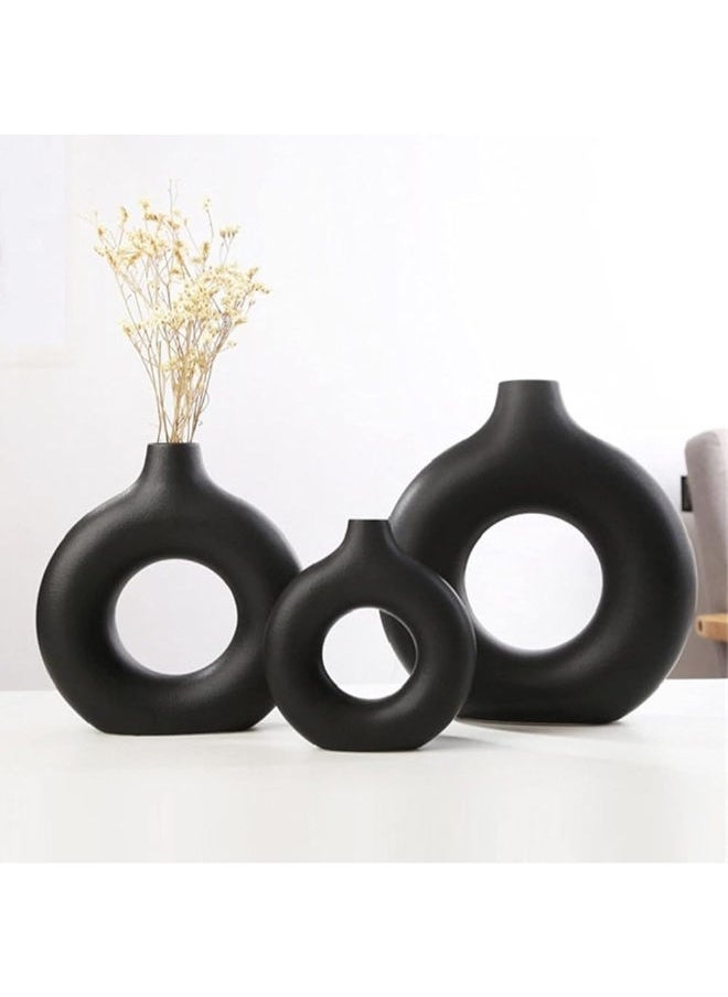 Generic Ceramic Donut Vase Set Of 3 (Black)  - Image 1
