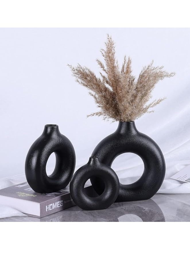 Generic Ceramic Donut Vase Set Of 3 (Black)  - Image 3