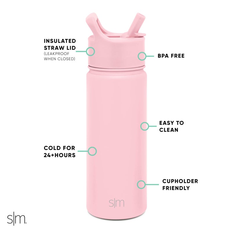 Simple Modern Water Bottle with Straw Lid Vacuum Insulated Stainless Steel Metal Thermos Bottles | Reusable Leak Proof BPA-Free Flask for School | Summit Collection | 18oz, Blush - Image 2