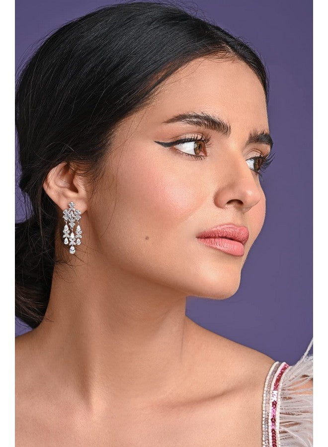 CLARA 925 Sterling Silver Queen's Dangler Earrings | Rhodium Plated, Swiss Zirconia stone | Precious Jewellery Gift for Women and Girls - Image 3