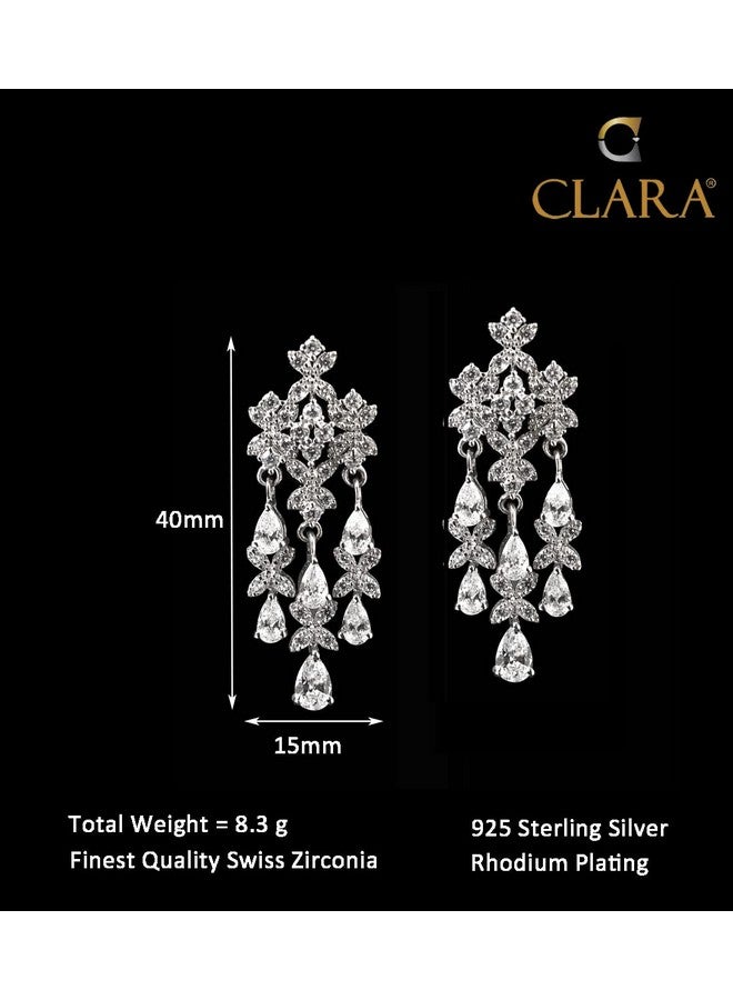 CLARA 925 Sterling Silver Queen's Dangler Earrings | Rhodium Plated, Swiss Zirconia stone | Precious Jewellery Gift for Women and Girls - Image 5